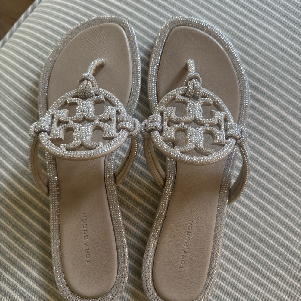 Tory Burch Silver Beaded Sandals